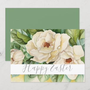 Happy Oaster Floral White Magnolia Grau Script Feiertagskarte