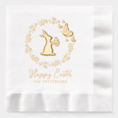 Happy Oaster Floral Wreath Bunny Butterflies Name Servietten Mit Folie (Vorderseite)
