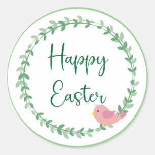 Happy Oaster Floral Wreath Round Stickers