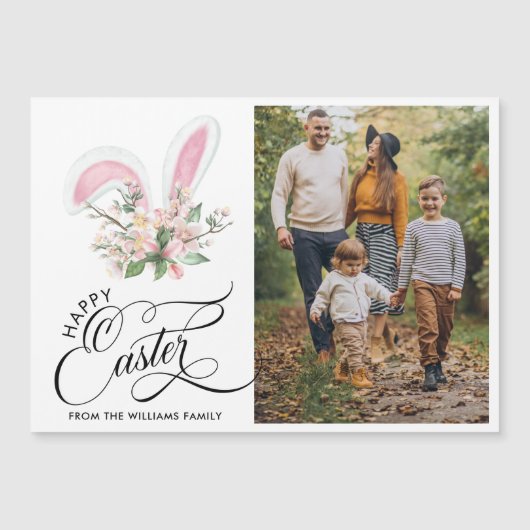 Happy Oaster Foto Typografie Magnetkarte (Vorderseite)