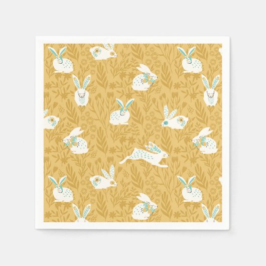 Happy Oaster | Frühlingsflorale Bunnies Serviette (Vorderseite)