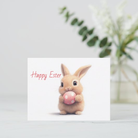 Happy Oaster - Funny Bunny mit Egg Delight Postkarte (Stehend Vorderseite)