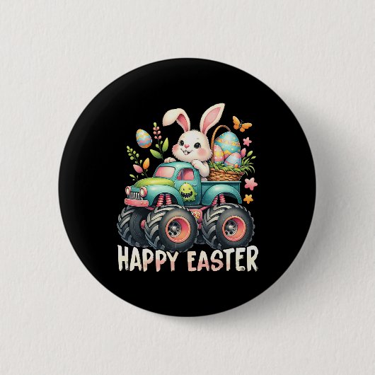 Happy Oaster Funny Construction Trucks Kids Bunny Button (Vorderseite)