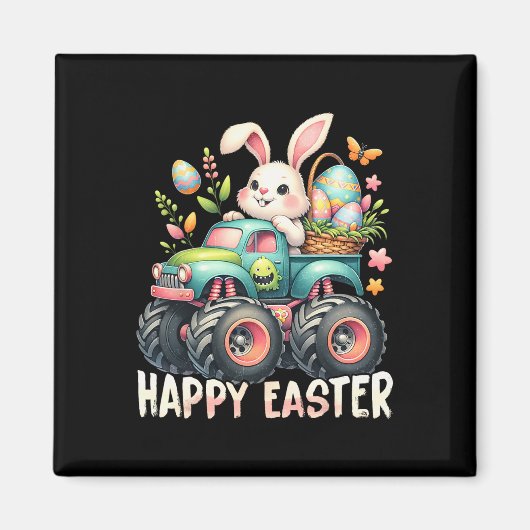 Happy Oaster Funny Construction Trucks Kids Bunny Magnet (Vorne)