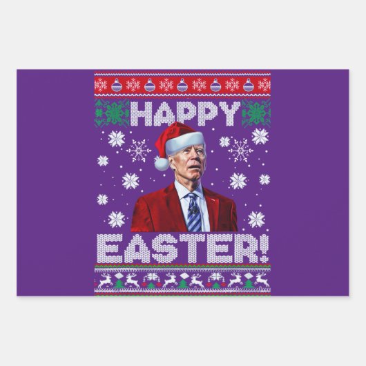 Happy Oaster Funny Joe Biden Weihnachten 2023 Geschenkpapier Set (Vorderseite 3)