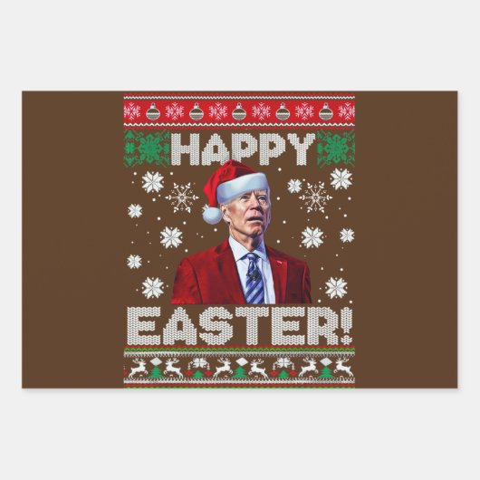 Happy Oaster Funny Joe Biden Weihnachten 2023 Geschenkpapier Set (Vorderseite 2)
