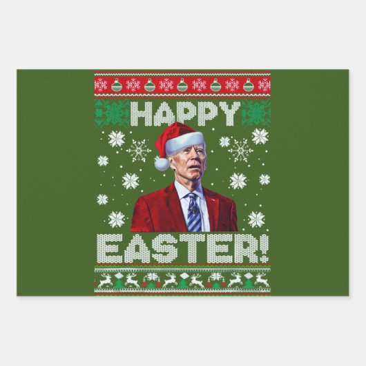 Happy Oaster Funny Joe Biden Weihnachten 2023 Geschenkpapier Set (Vorderseite)