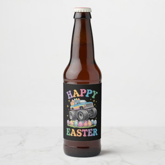 Happy Oaster Funny Monster Truck Crush Eggs Bierflaschenetikett (Vorderseite)
