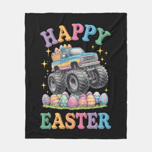 Happy Oaster Funny Monster Truck Crush Eggs Fleecedecke (Vorderseite)