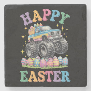 Happy Oaster Funny Monster Truck Crush Eggs Steinuntersetzer