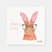 Happy Oaster Funny Pink Bunny Paper Napkin Serviette (Vorderseite)