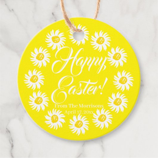 Happy Oaster Gelb daisy benutzerdefinierte Skript Geschenkanhänger (Vorderseite)