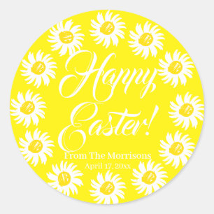 Happy Oaster Gelb daisy benutzerdefinierte Skript  Runder Aufkleber