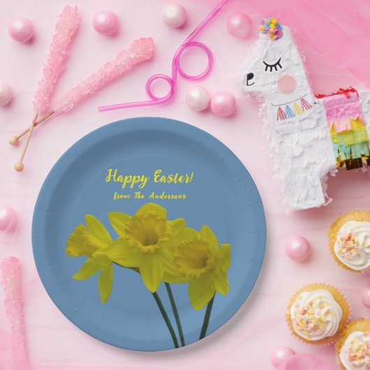 "Happy Oaster" Gelbe Daffodien Papiere Teller (Party)