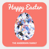 Happy Oaster Gemustert Egg Red Quadratischer Aufkleber (Vorderseite)