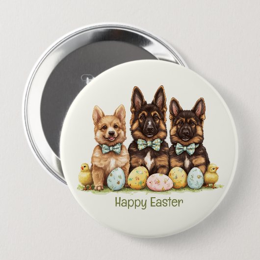 Happy Oaster German Shepherd Hogs Button (Vorne & Hinten)
