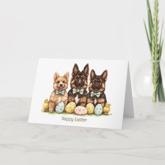 Happy Oaster German Shepherd Hogs Feiertagskarte (Vorderseite)