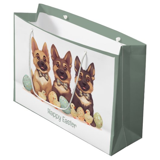 Happy Oaster German Shepherd Hogs Große Geschenktüte (Vorderseite Schrägansicht)