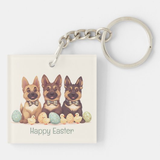 Happy Oaster German Shepherd Hogs Schlüsselanhänger (Rückseite)