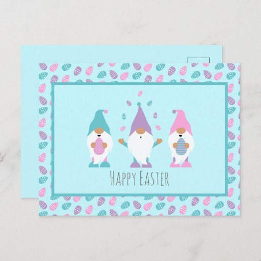 Happy Oaster Gnome Juggling Ostereier Postkarte (Vorne/Hinten)