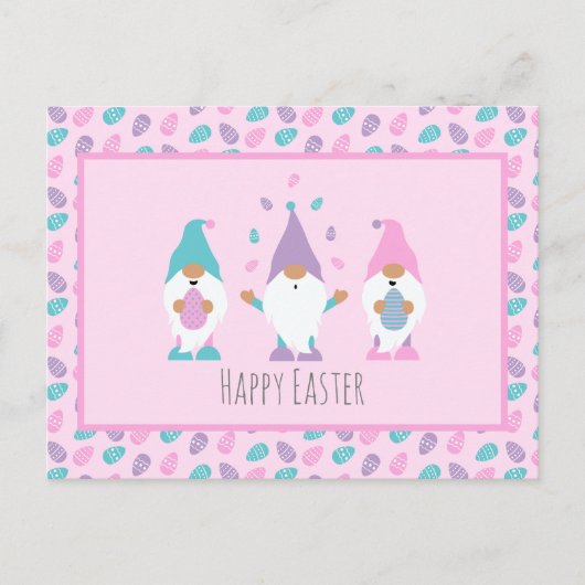 Happy Oaster Gnome Juggling Ostereier Postkarte (Vorderseite)