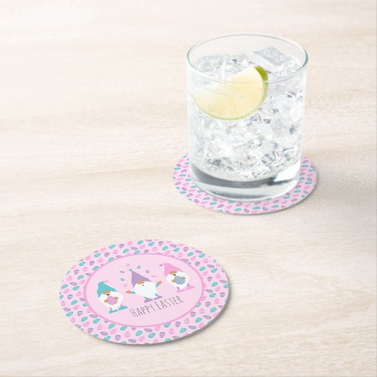 Happy Oaster Gnome Juggling Ostereier Runder Pappuntersetzer (Vor Ort)