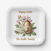 Happy Oaster Gold Floral Egg Paper Plate Pappteller (Vorderseite)