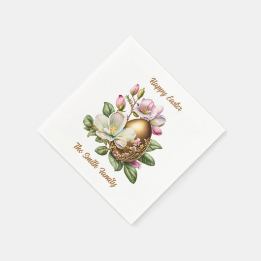 Happy Oaster Gold Floral Egg Serviette (Ecke)