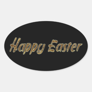 Happy Oaster Gold Glitzer Texttypografie Elegant Ovaler Aufkleber