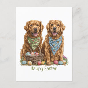Happy Oaster Golden Retriever Dogs Osterkorb Feiertagspostkarte