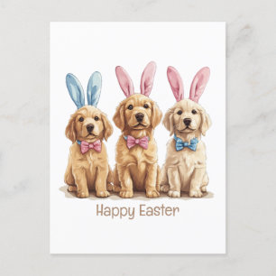 Happy Oaster Golden Retriever Hunde Bunny Ears Feiertagspostkarte
