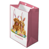 Happy Oaster Golden Retriever Hunde Bunny Ears Mittlere Geschenktüte (Vorderseite Schrägansicht)