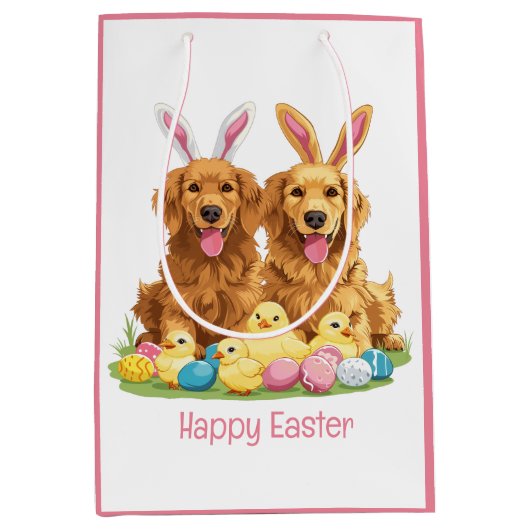 Happy Oaster Golden Retriever Hunde Bunny Ears Mittlere Geschenktüte (Vorderseite)
