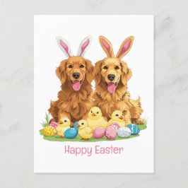 Happy Oaster Golden Retriever Hunde Bunny Ears Postkarte