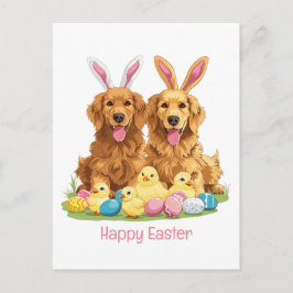Happy Oaster Golden Retriever Hunde Bunny Ears Postkarte
