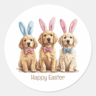Happy Oaster Golden Retriever Hunde Bunny Ears Runder Aufkleber