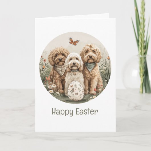 Happy Oaster Goldendoodle Hunde Feiertagskarte (Vorderseite)
