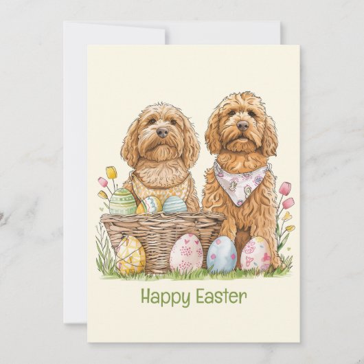 Happy Oaster Goldendoodle Hunde Feiertagskarte (Vorderseite)