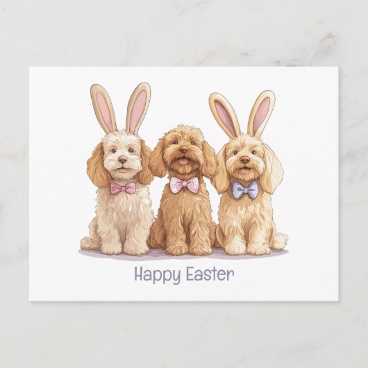 Happy Oaster Goldendoodle Hunde Feiertagspostkarte (Vorderseite)
