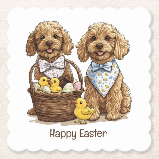 Happy Oaster Goldendoodle Hunde Osterhase Untersetzer (Vorderseite)