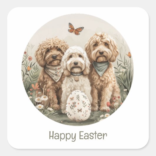 Happy Oaster Goldendoodle Hunde Quadratischer Aufkleber (Vorderseite)