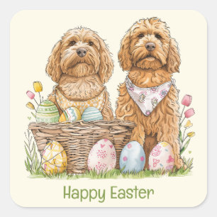 Happy Oaster Goldendoodle Hunde Quadratischer Aufkleber