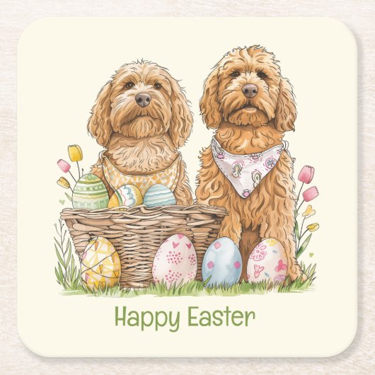 Happy Oaster Goldendoodle Hunde Rechteckiger Pappuntersetzer (Vorderseite)