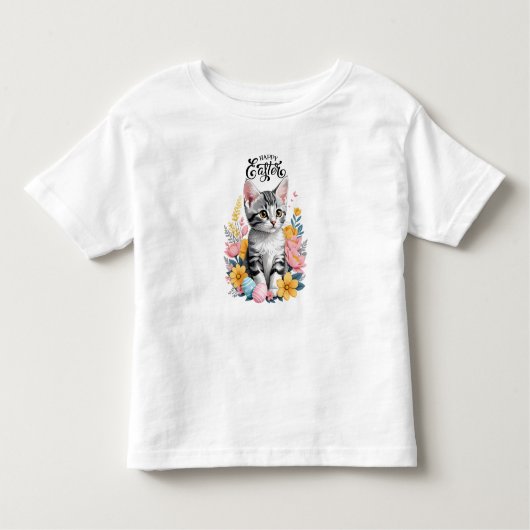 Happy Oaster Gray Tabby mit Blume Kleinkind T-shirt (Vorderseite)