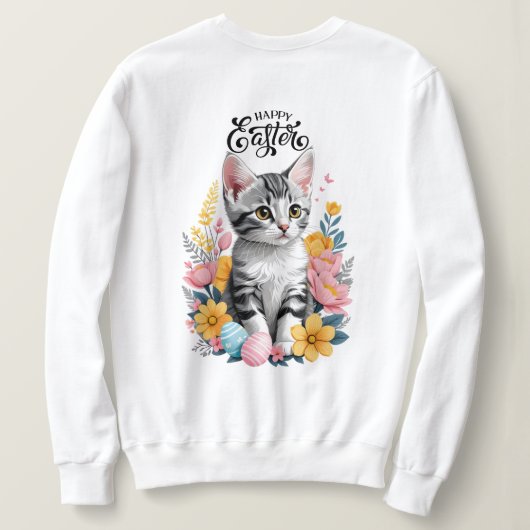 Happy Oaster Gray Tabby mit Blume Sweatshirt (Design Rückseite)