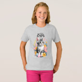 Happy Oaster Gray Tabby mit Blume T-Shirt (Vorne ganz)