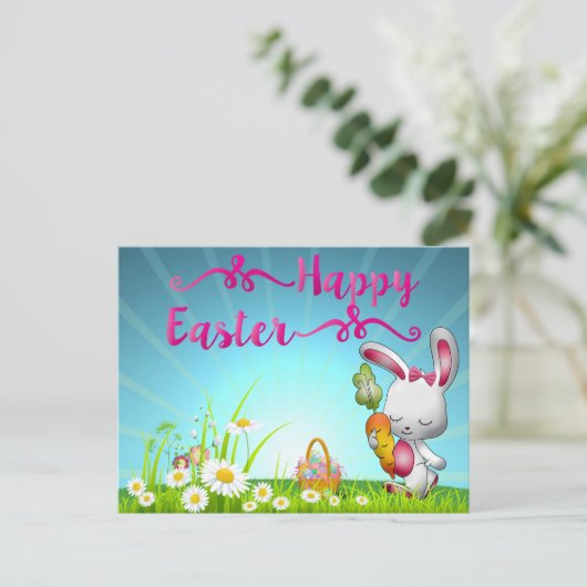 Happy Oaster Gruß Bunny Spring Blumen Postkarte (Stehend Vorderseite)