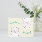 Happy Oaster Happy Spring creme niedlicher Hasen S Postkarte (Stehend Vorderseite)