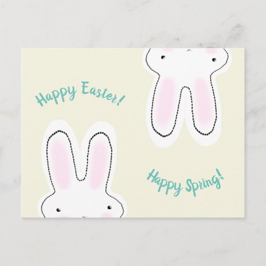 Happy Oaster Happy Spring creme niedlicher Hasen S Postkarte (Vorderseite)