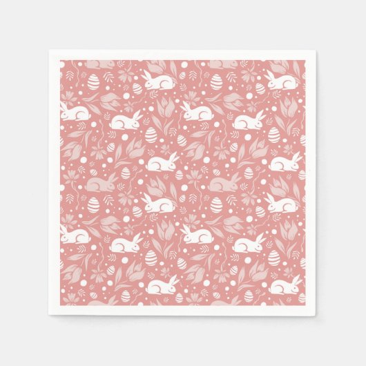 Happy Oaster Happy Spring Rose Pink Bunny & Eggs Serviette (Vorderseite)